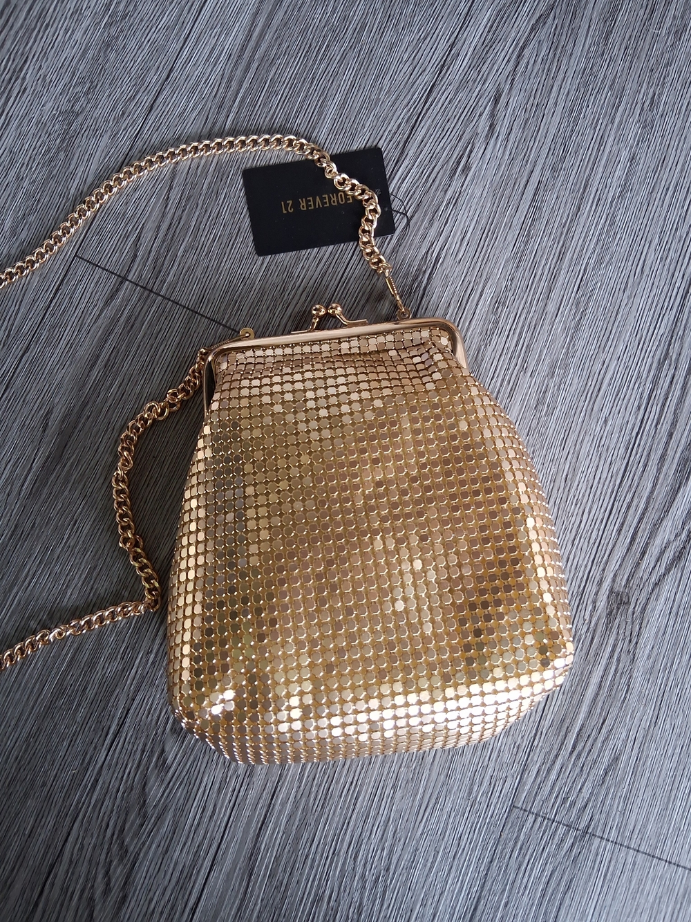 Forever 21 Gold Mesh Kiss-Lock Crossbody Bag New